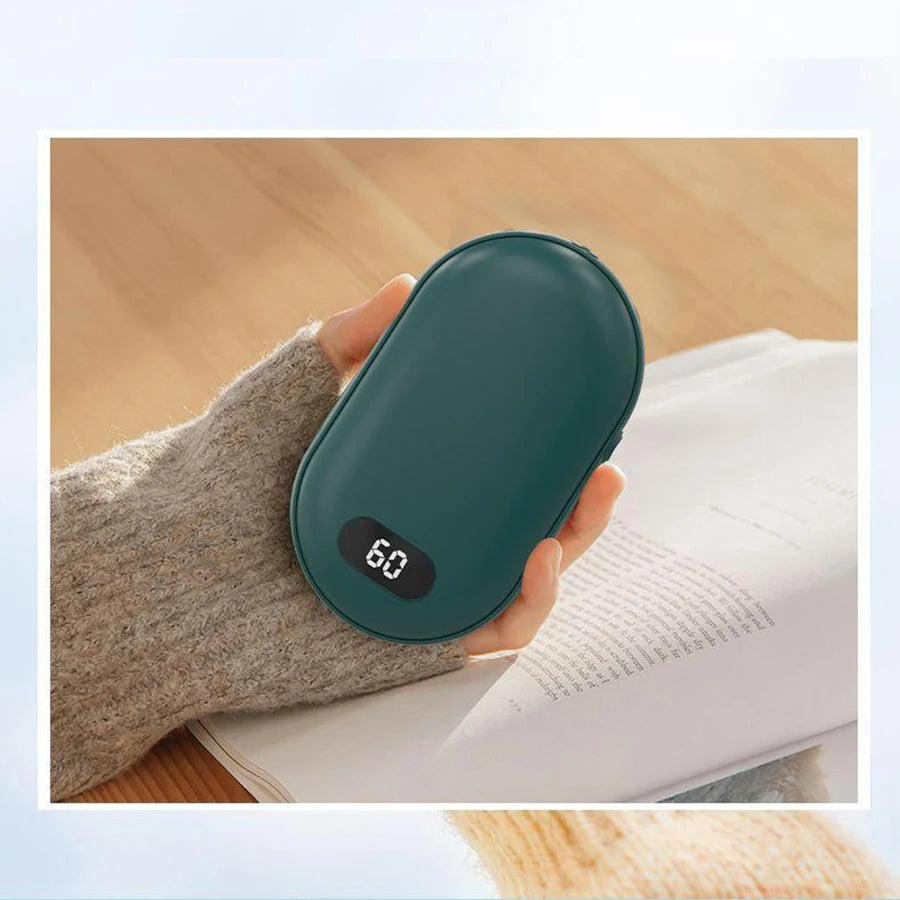 Hand warmer with double-sided heating and two temperature settings, this portable hand warmer can be charged