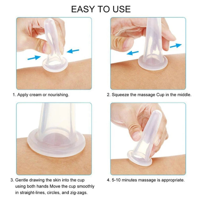 4PCS Silicone Vacuum Cupping Massage Jars Anti Cellulite Massage Facial Suction Cups Face Neck Lift Skin Scraping Beauty Tool