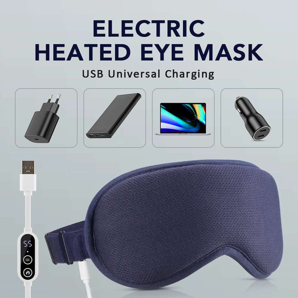 USB Heated Eye Mask 3D Smart Timing Massage Mask for Eye Fatigue Relief Sleep Aid & Travel Use Rechargeable Warm Compress
