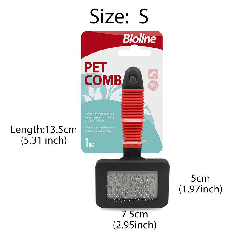 Bioline Self Cleaning Slicker Brush Dog Cat Bunny Pet Grooming Shedding Brush Easy to Remove Loose Undercoat Pet Massaging Tool