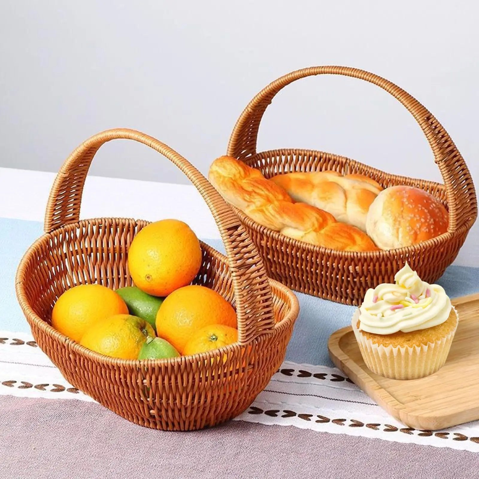 Storage Serving Basket Container Woven Grocery Baskets Picnic Basket Handwoven Storage Basket for Beach Shopping Hiking Kitchen