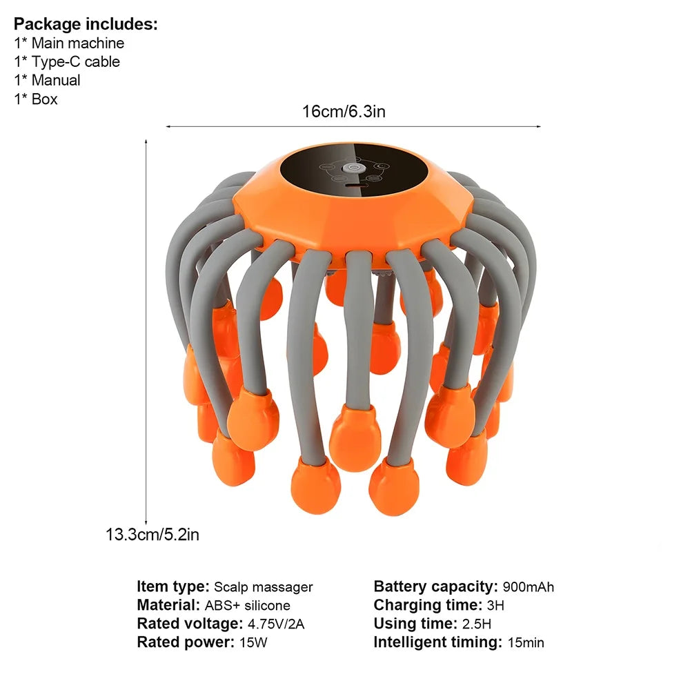 Electric Scalp Massager 24 Heads Octopus Claw Head Massager 24 Point Vibration Massage Scratcher Bluetooth Music Relaxation