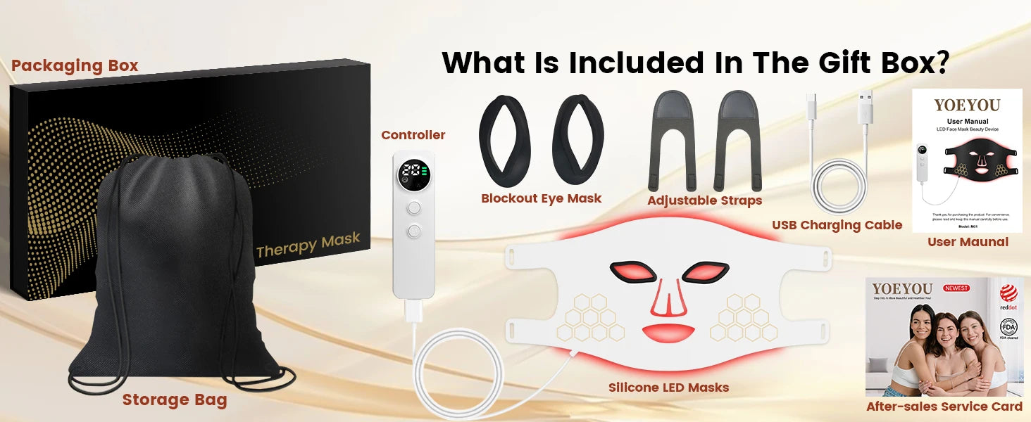 Hello Face LED Face Mask Light Therapy Red, Blue & Infrared Light Facial Skin Care Device with Eye Protection