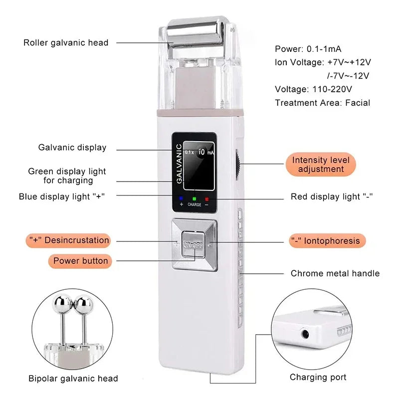 Microcurrent Face Tightening Device - Anti Aging Facial Massager with Galvanic & Roller Technology for Wrinkle Reduction, Skin