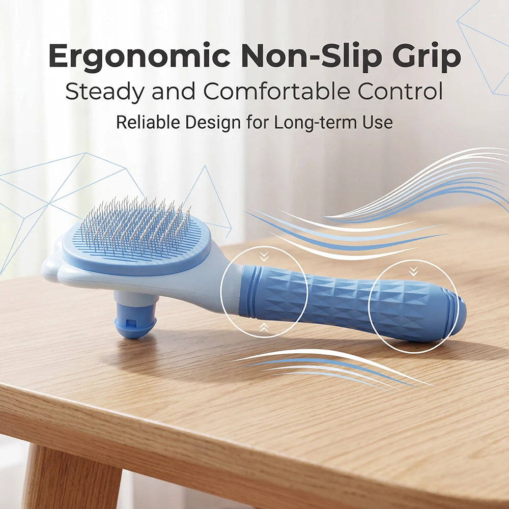 Bioline Self Cleaning Slicker Brush Dog Cat Bunny Pet Grooming Shedding Brush Easy to Remove Loose Undercoat Pet Massaging Tool