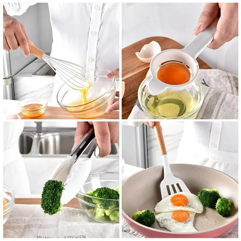 Silicone Cooking Utensils,Turner Tongs,Spatula,Spoon,Brush,Whisk for Nonstick Cookware,Heat Resistant,Dishwasher Safe (BPA Free)