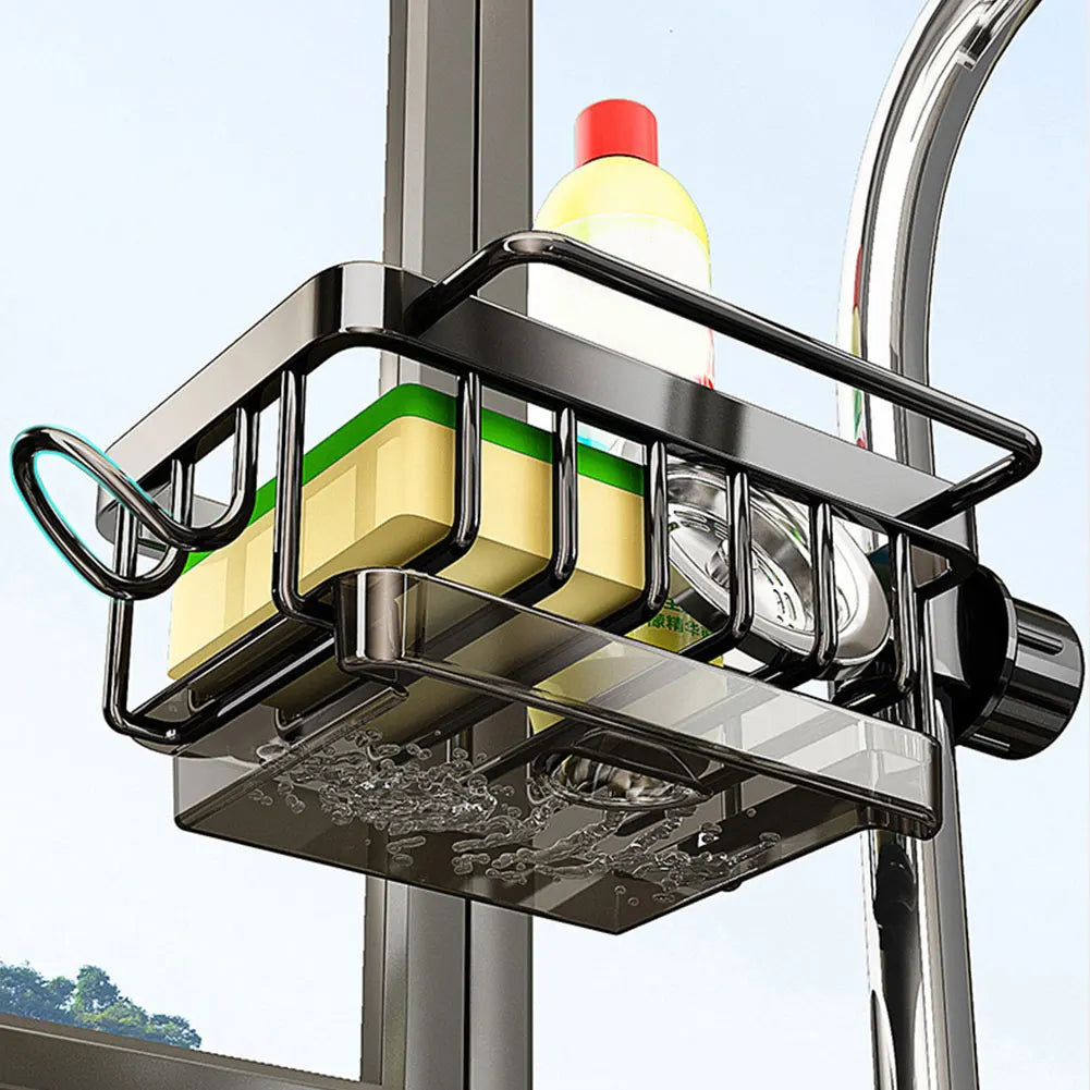 Kitchen Sink Faucet Organizer Aluminum Over Faucet Sink Caddy Organizer Multifunction Organizer Rack Work with Round Water Pipe