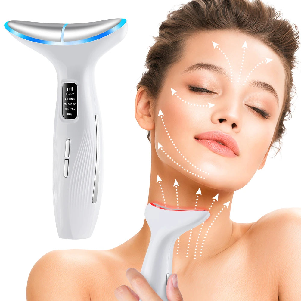 7 Colors LED Lights Face Neck Beauty Device Vibration Massage Improve Neck Lines Home Use Face Lifting Machine 7 Modes 3 Levels