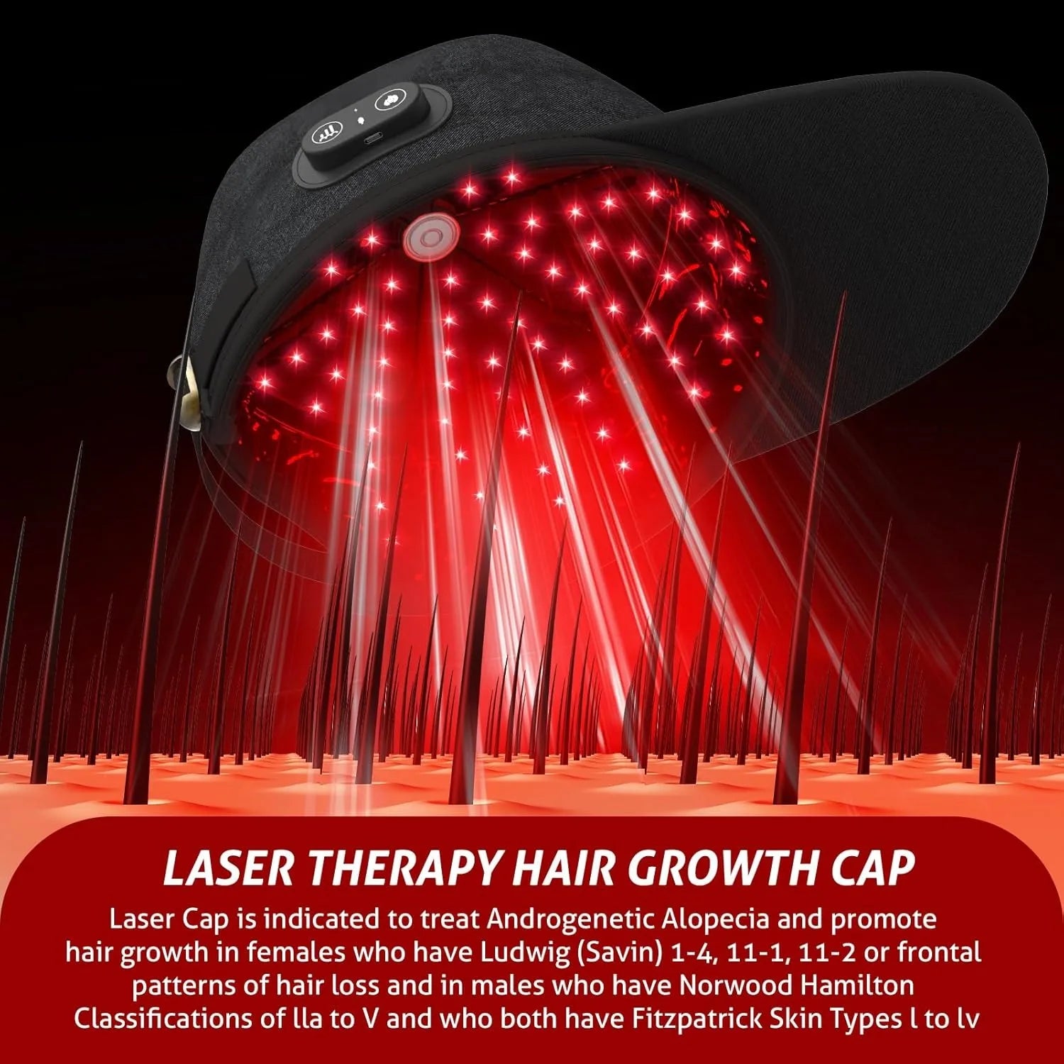 Wireless Laser Cap Hair Growth Device 660nm 850nm Low Level Laser Therapy Hat for Hair Regrowth Anti Hair Loss Treatment LLLT