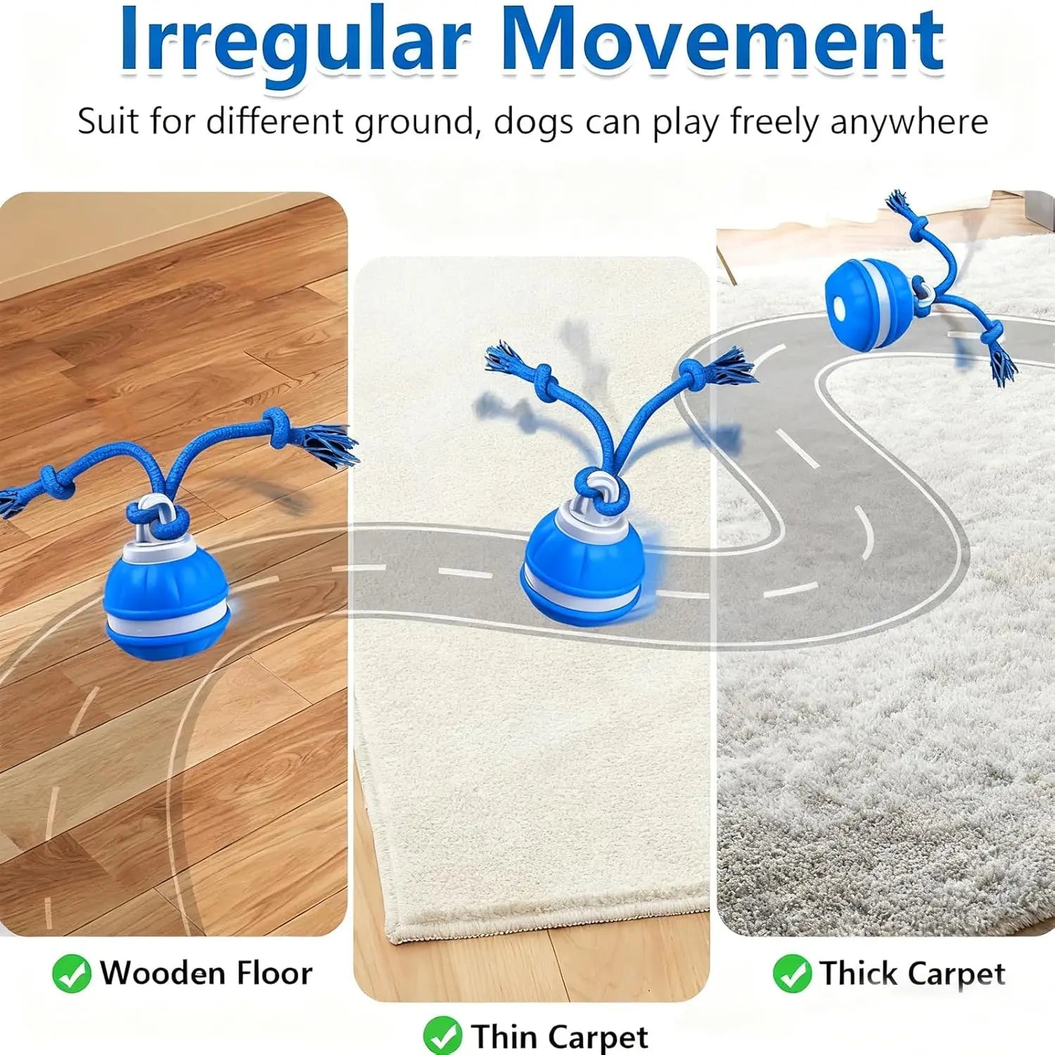 Interactive Dog Toy Ball with Rope Electronic Motion Activated Rolling Ball for Indoor Cat Dog Play Toys for Puppy Training Ball