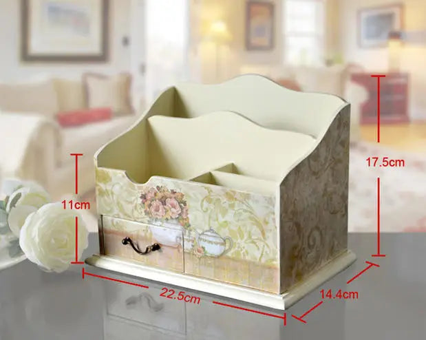European Style Cosmetics Storage Box, Creative Painting, American Pastoral Wood Desk Finishing Box