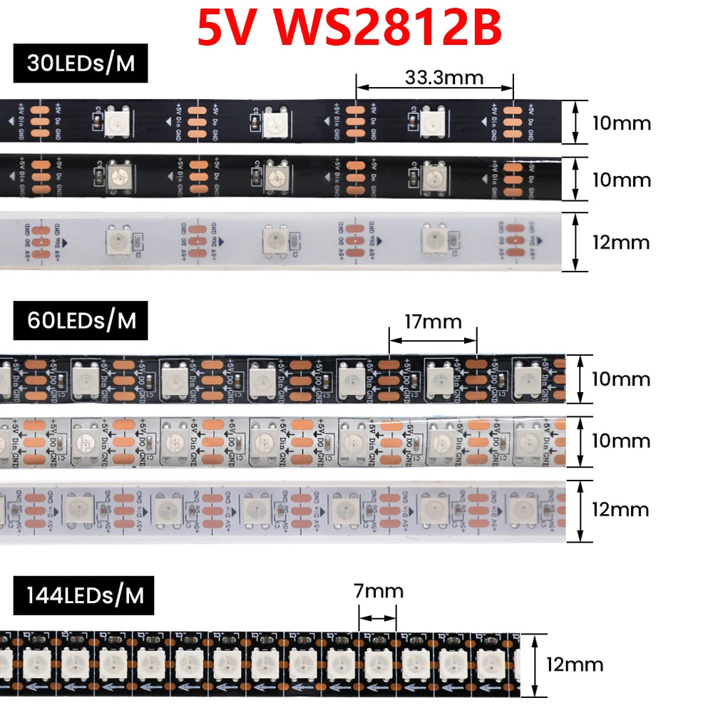 WS2812B WS2811 WS2813 WS2815 5050 RGB Smart LED Strip 5V 12V WS2812 Light Individually Addressable IC 30/60/144Pixels/Leds/m DC