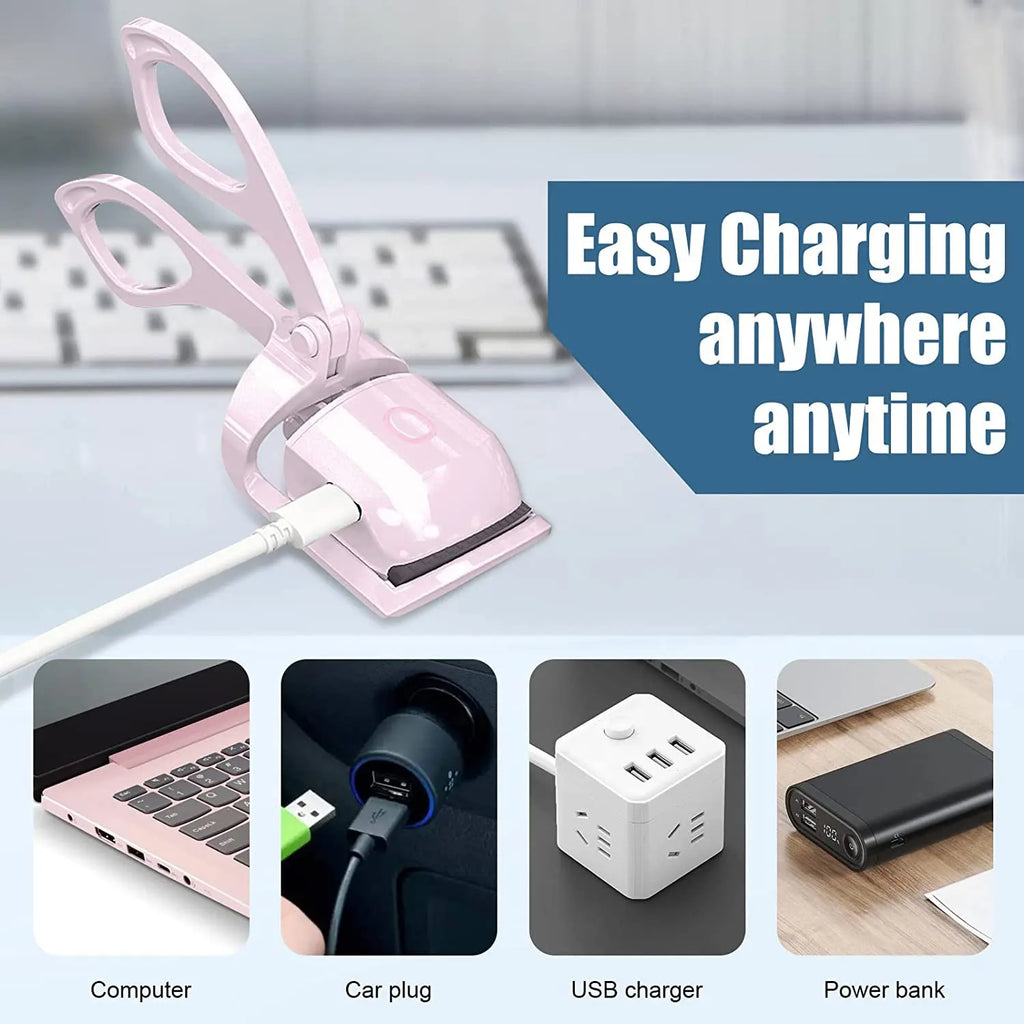 Mini Electric Heated Eyelash Curler USB Rechargeable Styling Eyelash Long Lasting Natural Eyelash Curl Beauty & Makeup Tools