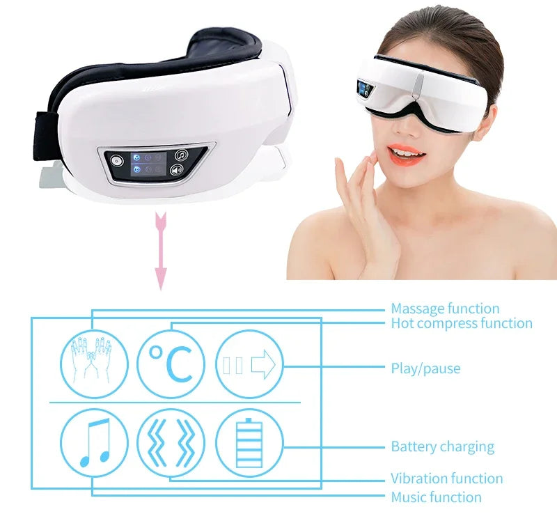 Eye Massager with Heat Vibration Eye Mask Bluetooth Music Airbag Care Device for Eye Strain Relief Dry Improve Sleep Facial