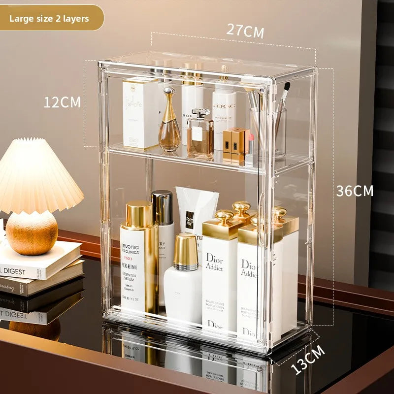 Clear Acrylic Makeup Storage Box Large Capacity Dustproof Cosmetic Organizer for Bedroom