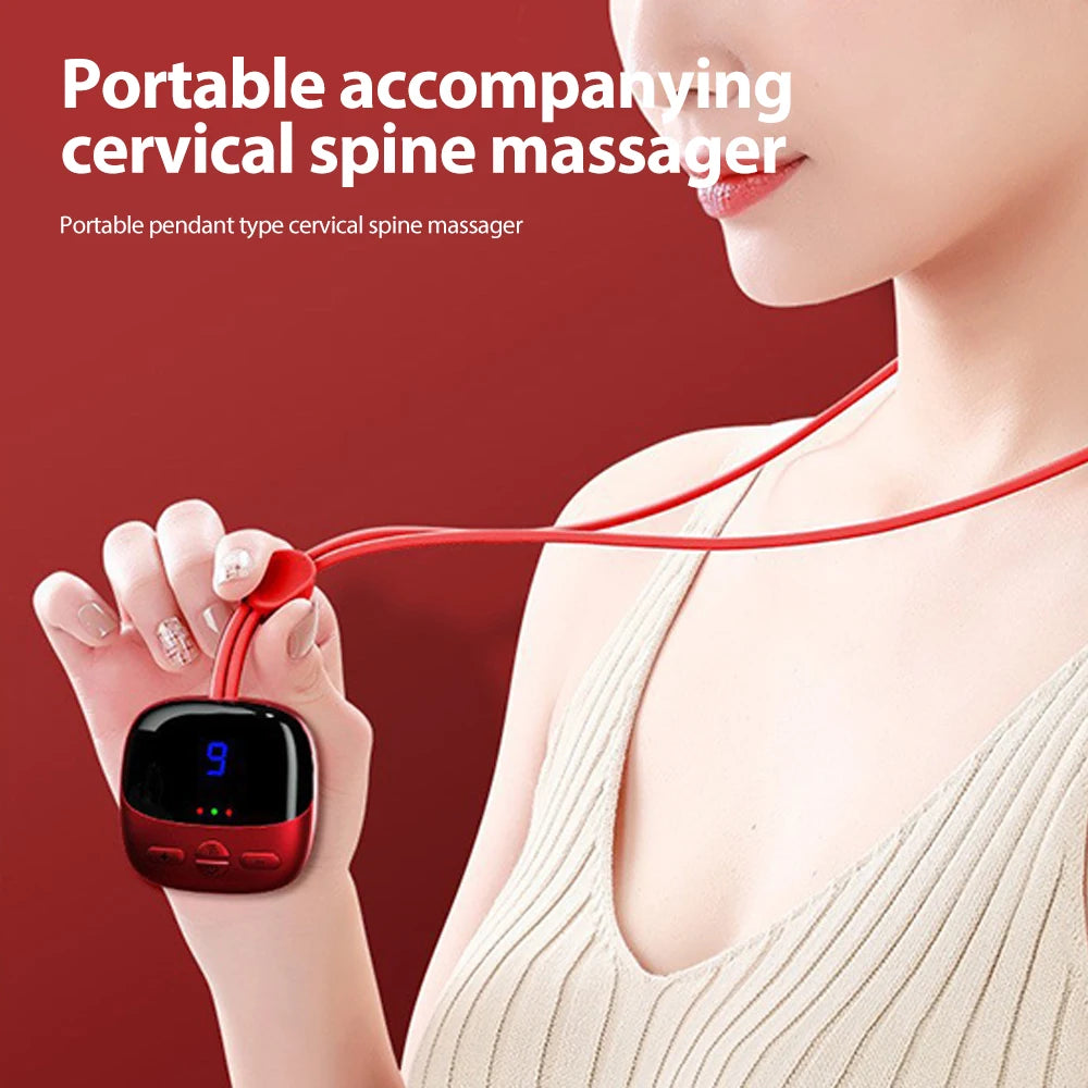 Mini Hanging Neck Massager Portable Muscle Stimulator Hot Compress Pulse Neck Massager Rechargeable Cervical Spine Massager