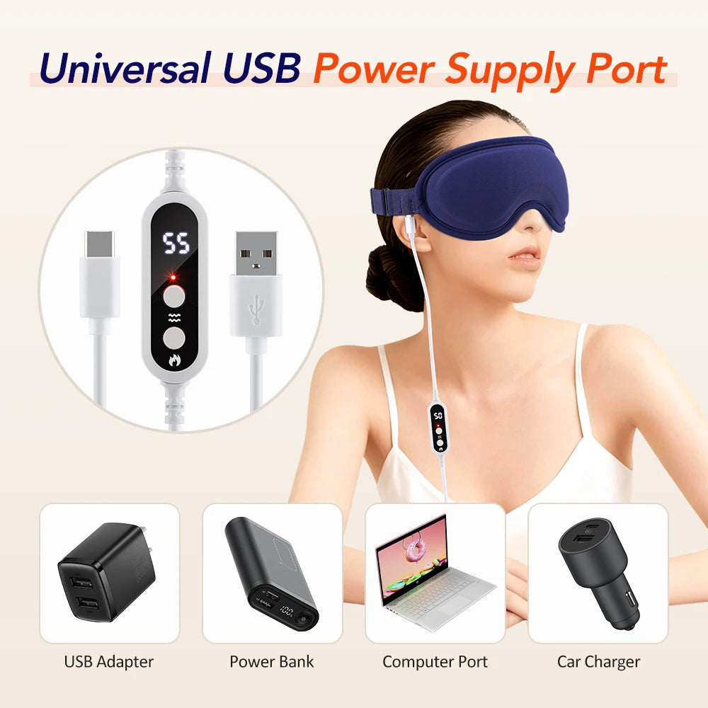 USB Eye Massager Vibration Heated Eye Mask Office Eye Strain Relief Blackout Warm Compress Eyemask Travel Sleep Mask