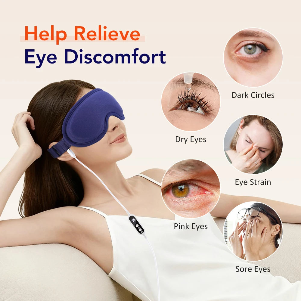 USB Eye Massager Vibration Heated Eye Mask Office Eye Strain Relief Blackout Warm Compress Eyemask Travel Sleep Mask
