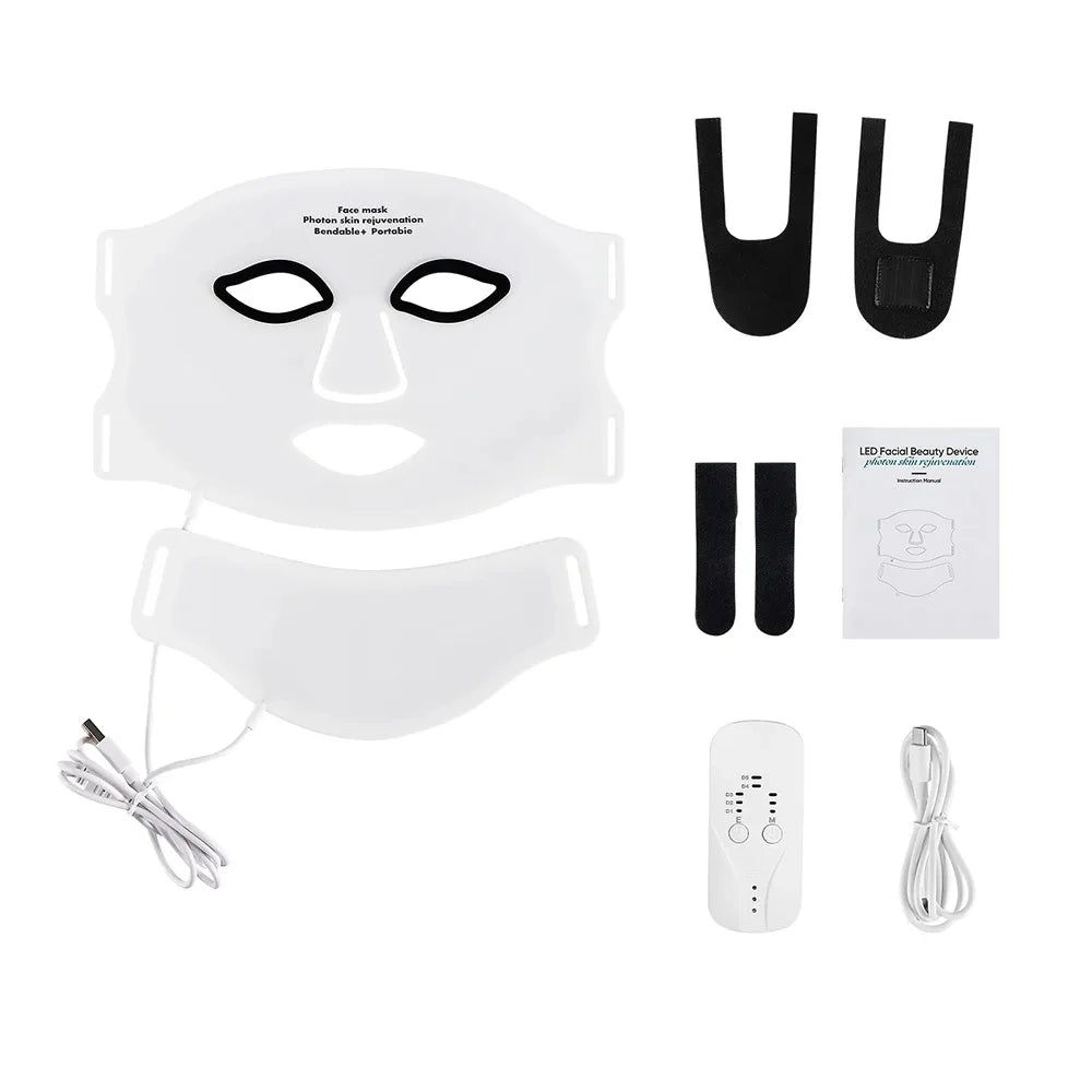 Wireless LED Face Mask with Neck 7 Colors LED Silicone Mask Photon Beauty Mask Skin Tighten Repair Skin Flexible Facial Mask