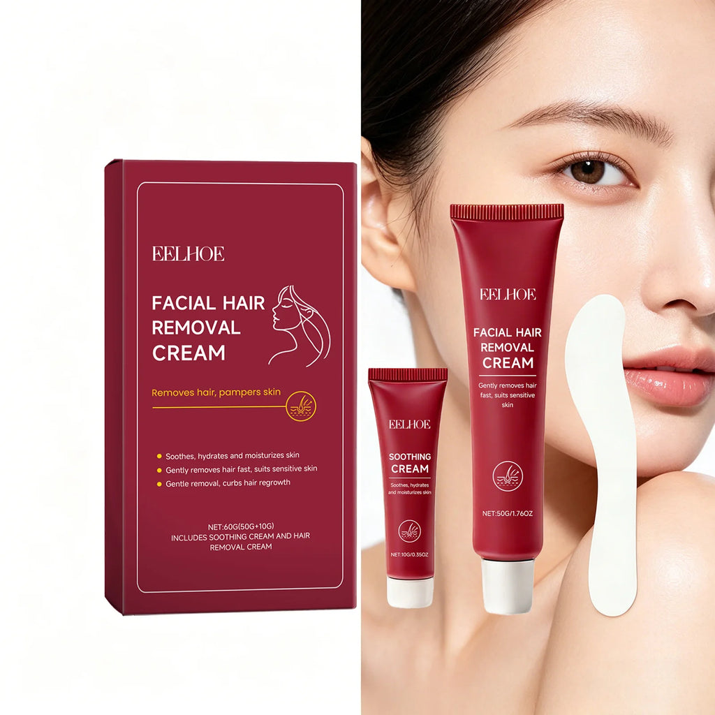 Facial Hair Removal Cream Painless Gentle Hair Remover for Face Non-Irritating Nourishing Formula Smoothing Skin Care Depilatory