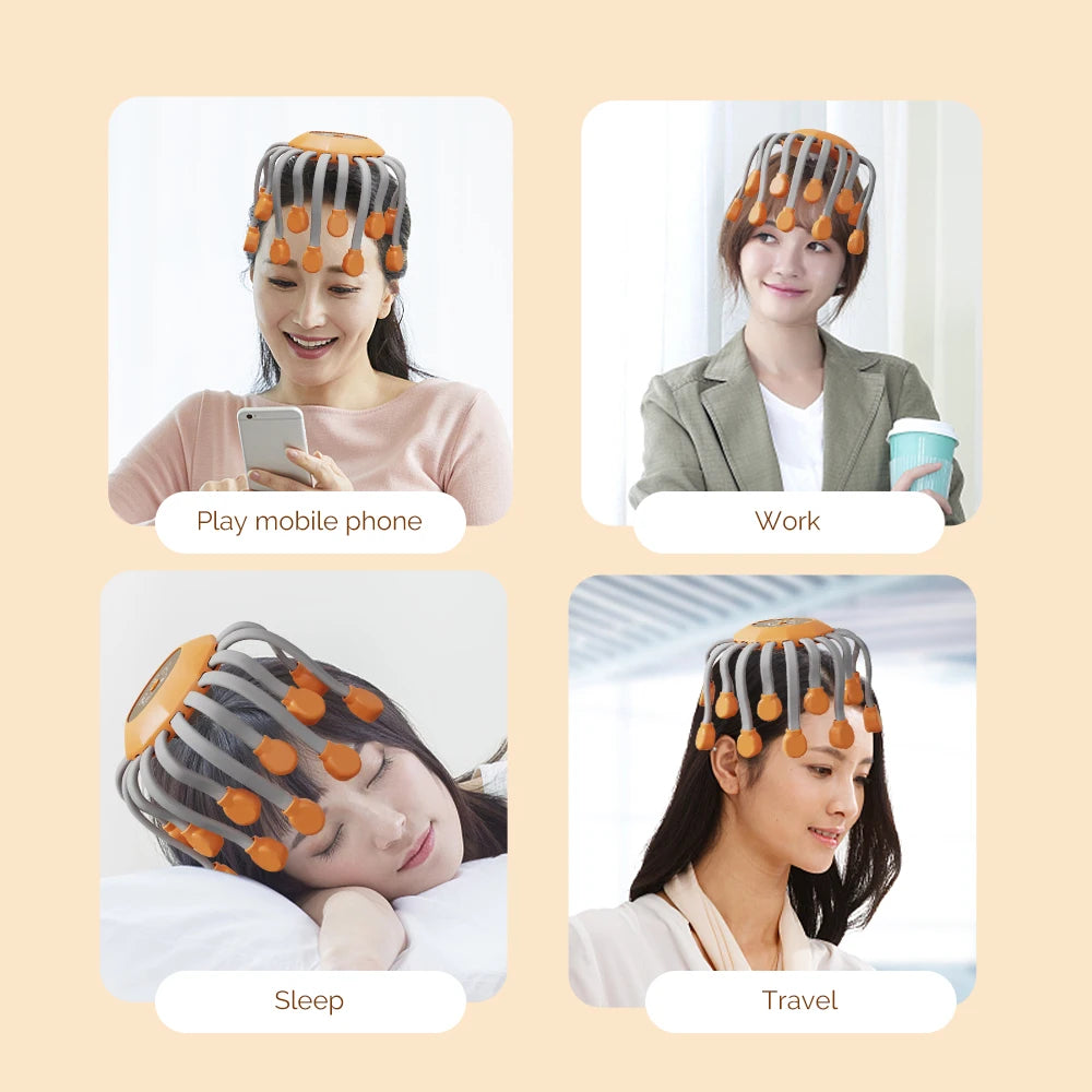 24 Heads Octopus Claw Head Massager Electric Scalp Massager 24 Point Vibration Massage Scratcher Bluetooth Music Relaxation