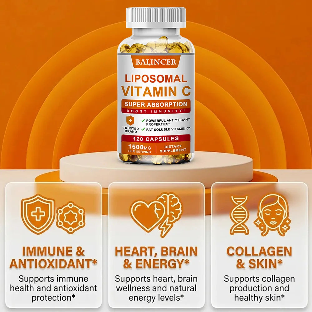Liposomal Vitamin C 1500mg, High Absorption Fat-Soluble Ascorbic Acid, Immune Support, Collagen Booster & Antioxidant Supplement