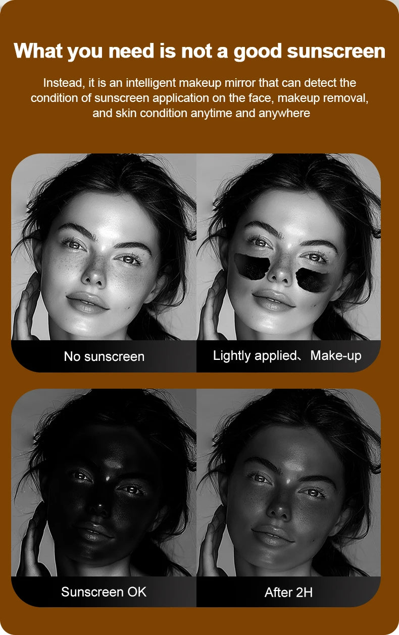 Smart Sunscreen LED Light Portable Makeup Mirror UV Camera Visual Face Sunscreen Makeup Mirrors