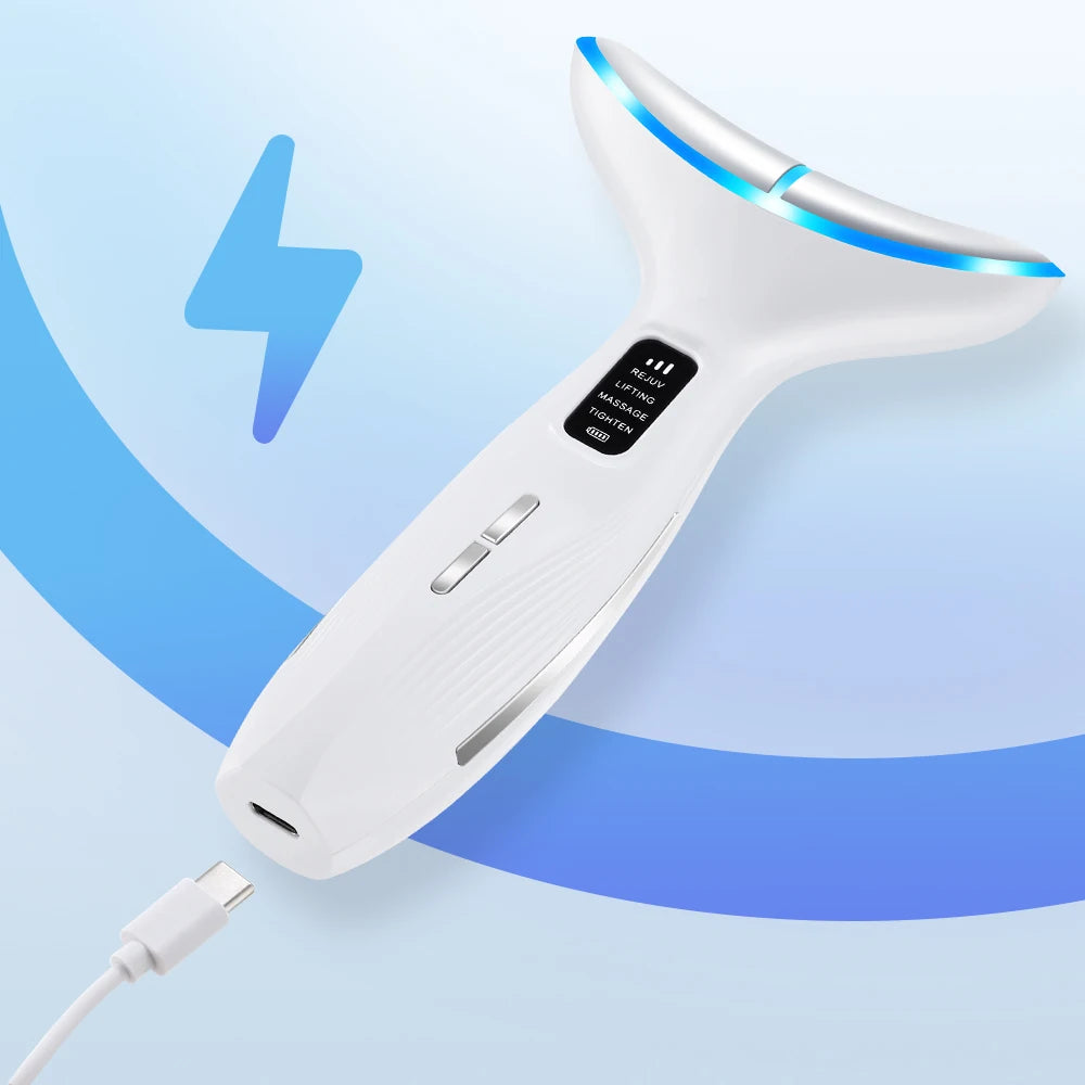 7 Colors LED Lights Face Neck Beauty Device Vibration Massage Improve Neck Lines Home Use Face Lifting Machine 7 Modes 3 Levels
