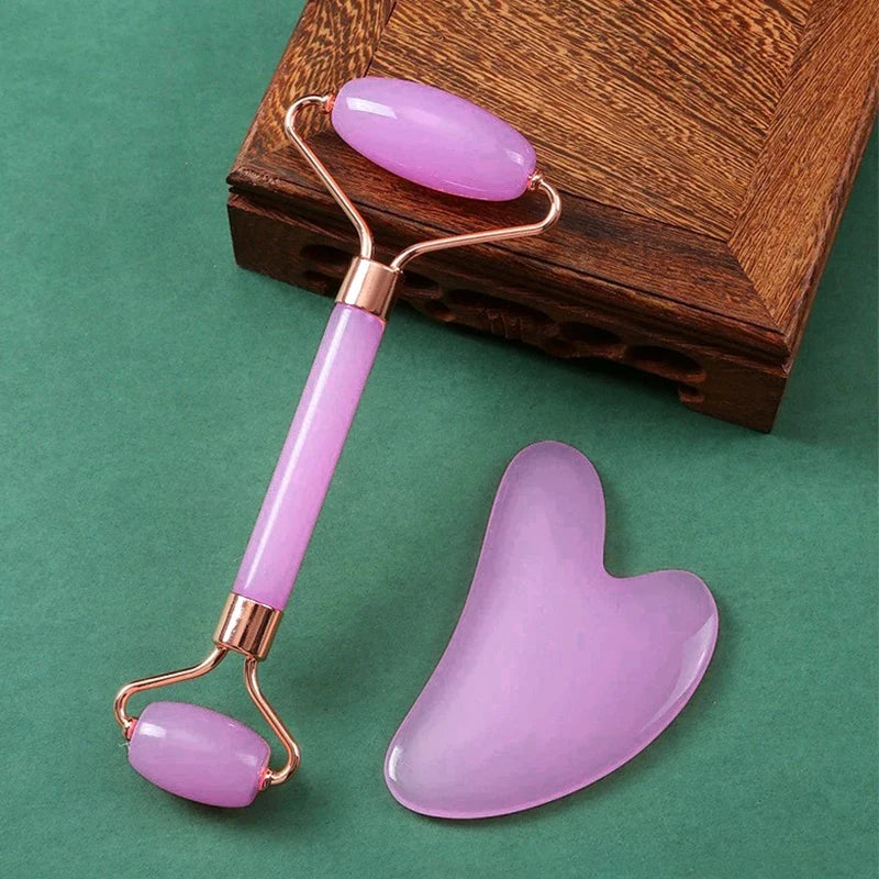 2Pcs Roller for Face Neck Eye Facial Massage Kit Ice Face Roller Gua Sha Board Portable Facial Massage Roller Lifting Contouring
