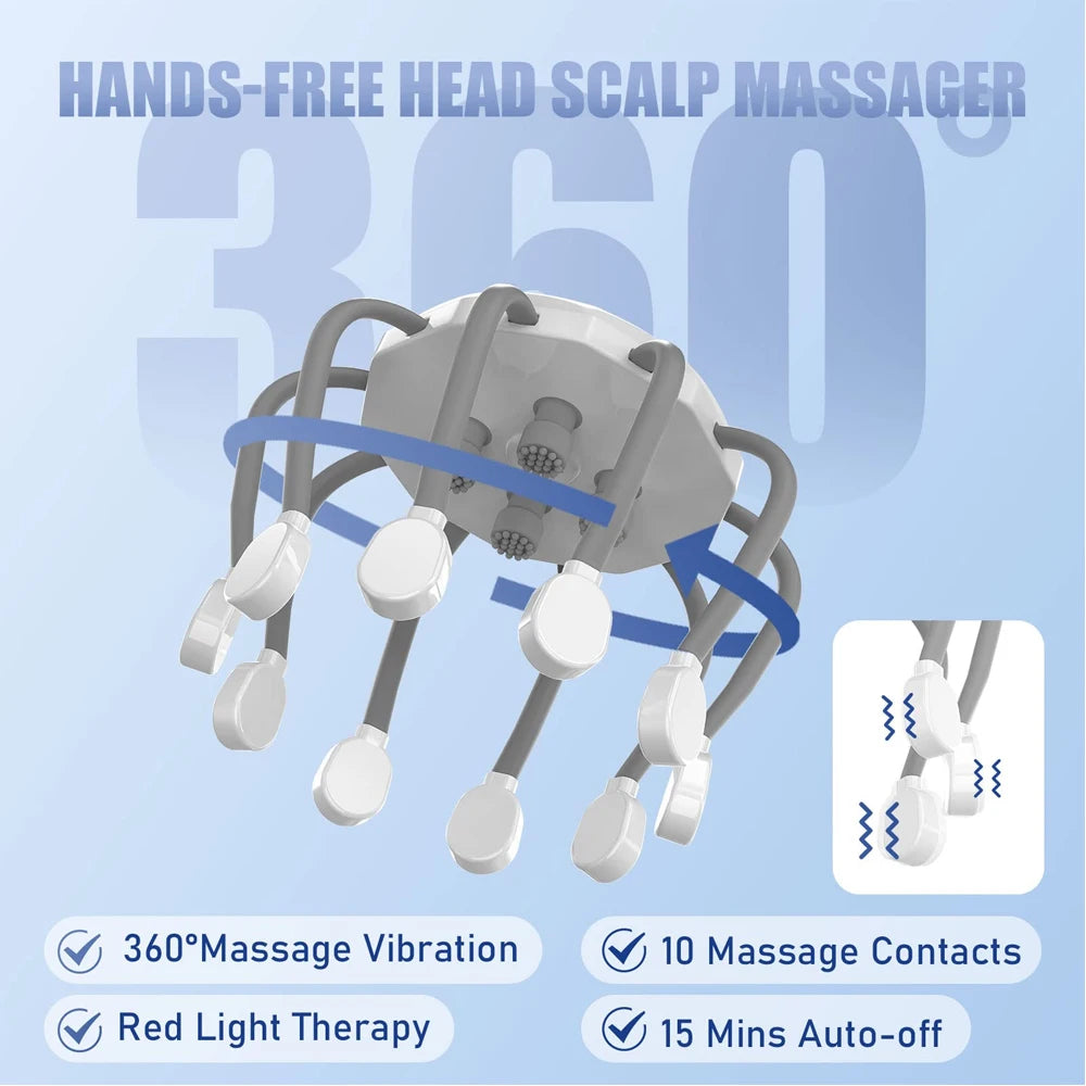 Electric Scalp Massager Head Massager Red Light Vibrator Octopus Head Scratcher For Relaxation Stress Soft Silicone