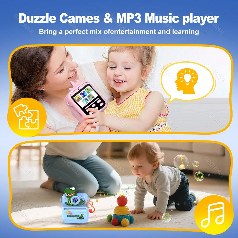 Mini 58mm Thermal Printer Kis Digital Camera HD1080P Instant Print Photos Video Recording Machine 32G SDCard for Children Gifts