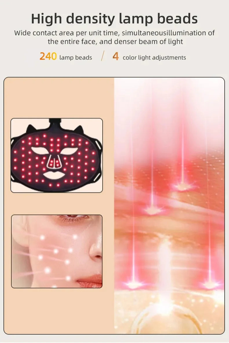 Photon Reuvenation Mask 240 Lamp Beads Silicone Material 7 Colors Led Face Mask Photon Skin Wirlessly Adjustment Beauty