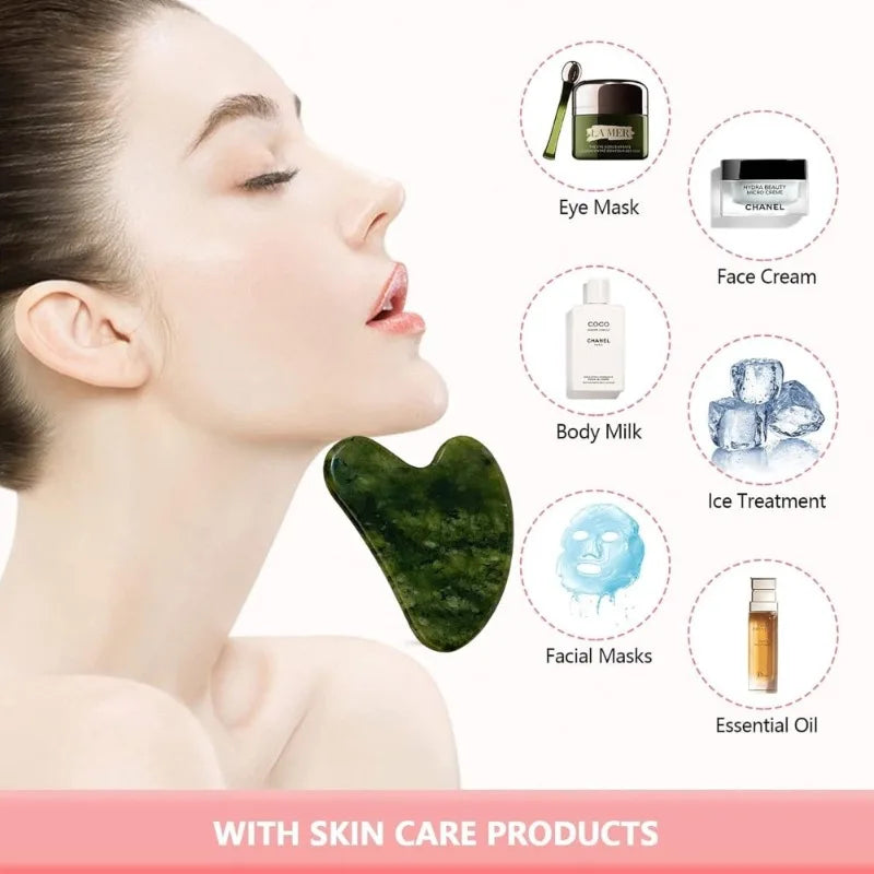 US Shipping Gua Sha Tool Natural Jade Stone Dark Green Facial Massage Skincare