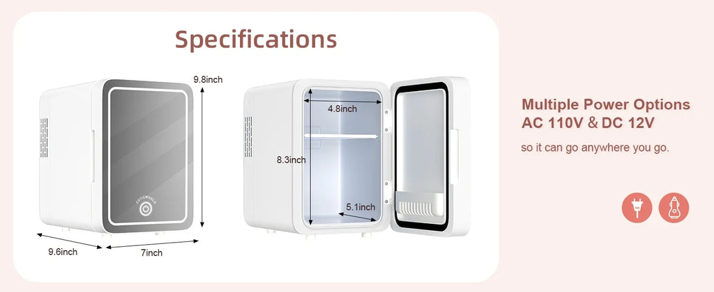 Skincare Fridge with Dimmable LED Light Mirror, 4L Makeup Mini Fridge for Bedroom, Car