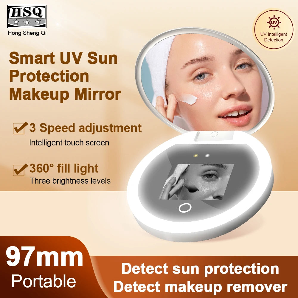Smart Sunscreen LED Light Portable Makeup Mirror UV Camera Visual Face Sunscreen Makeup Mirrors