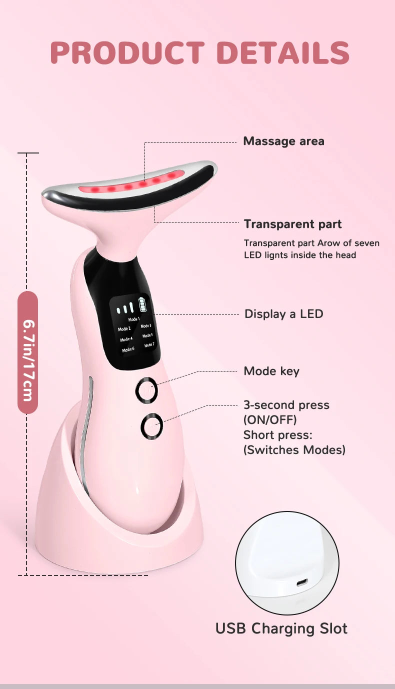 7 Colors LED Lights Face Neck Beauty Device Vibration Massage Improve Neck Lines Reduce Double Chin Neck Lifting Massager