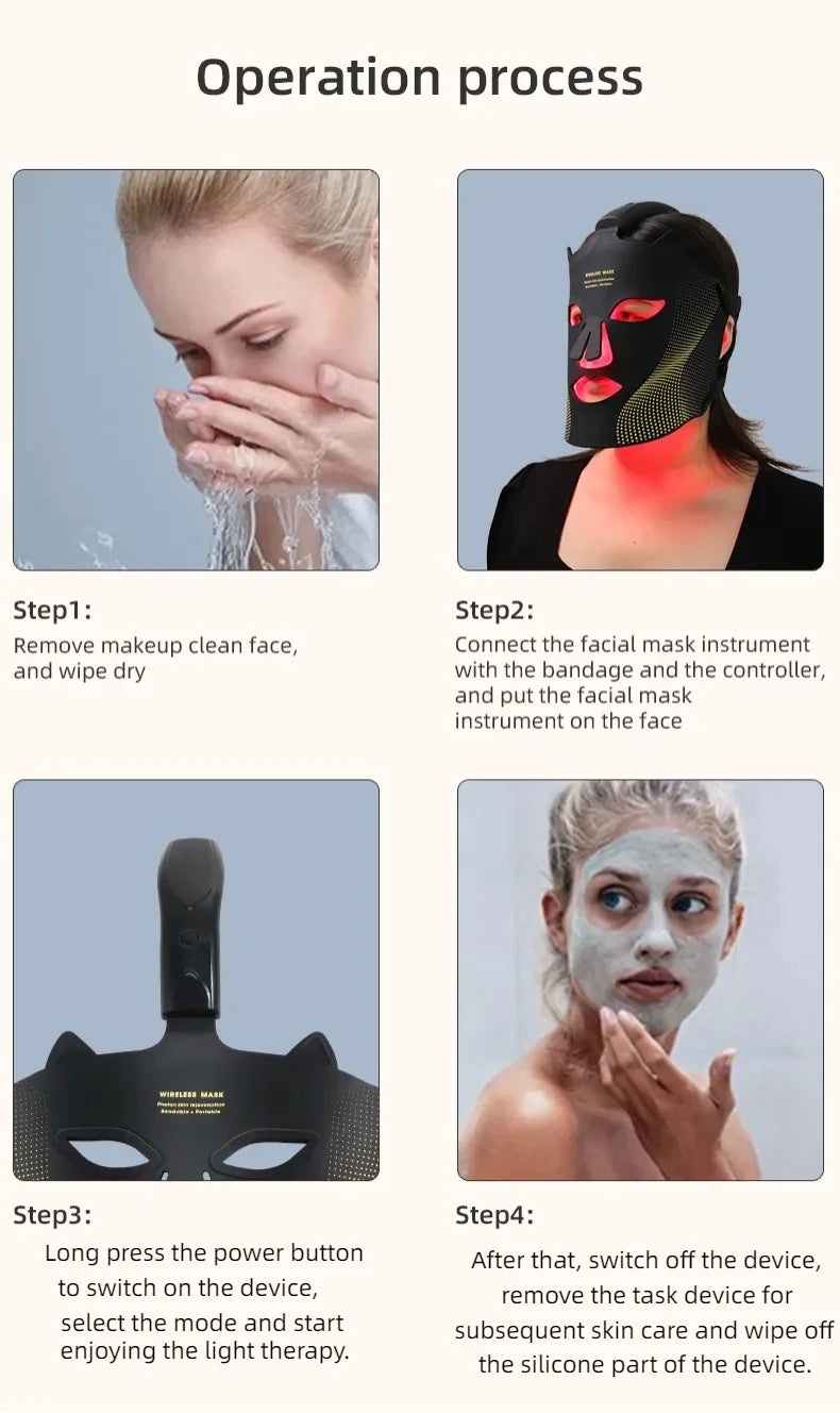 Photon Reuvenation Mask 240 Lamp Beads Silicone Material 7 Colors Led Face Mask Photon Skin Wirlessly Adjustment Beauty