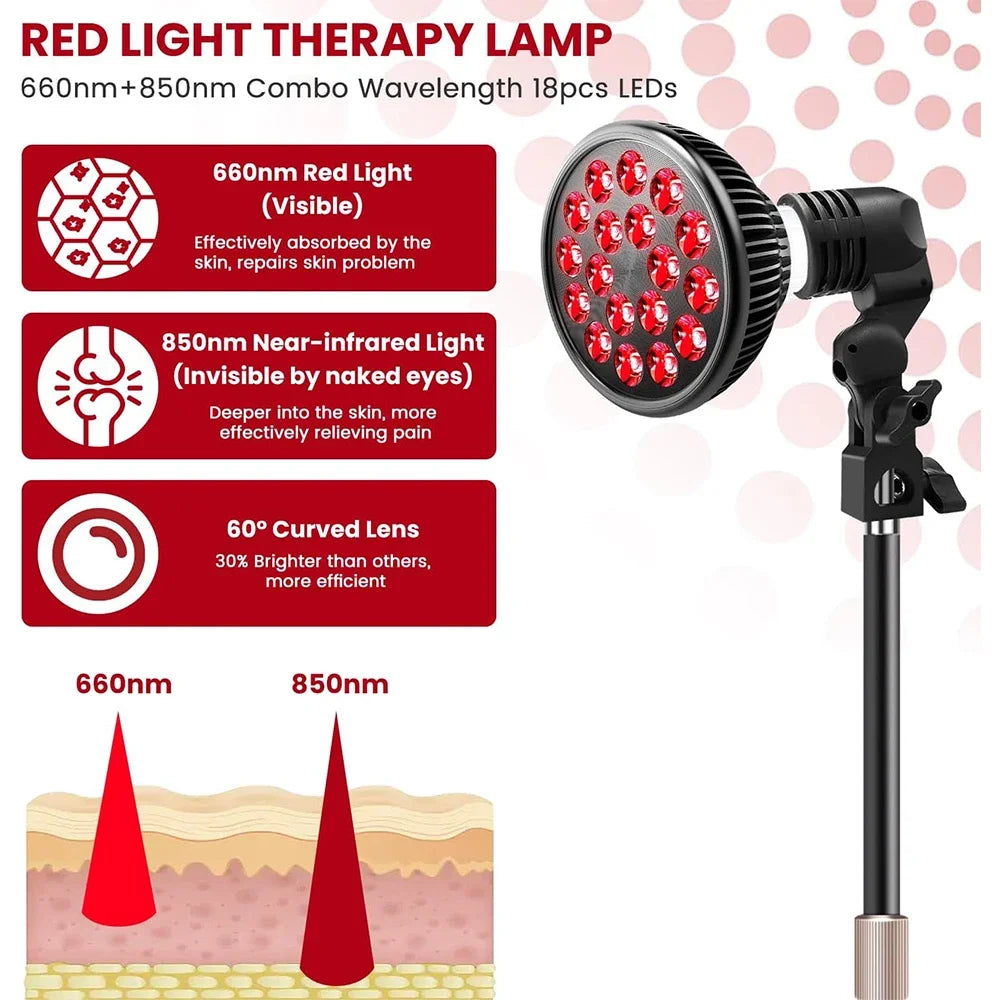 Red Light Therapy Lamp 54W 660nm&850nm Infrared Light Therapy Device for Face,Muscle Joint Pain Relief Skin Health Tools E26/E27