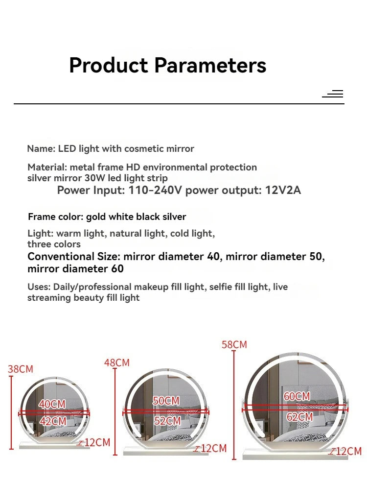 LED Half-Circular Lighted Makeup Mirror with Rotatable Touch Control, Smart Desktop Vanity Light