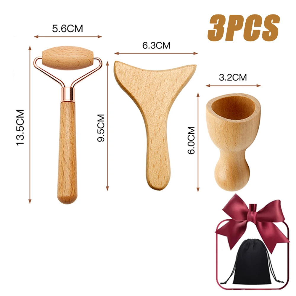 Face Massager Maderoterapia Face Roller Mini Wood Therapy Face Slimming Gua Sha Scraper Facial Lifting Wrinkle Remover
