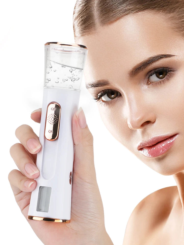 Double Spray-head Nano Mist Sprayer Mini Handheld Hydrating Humidifier Skin Care LED Display Portable Facial Steamer Nebulizer