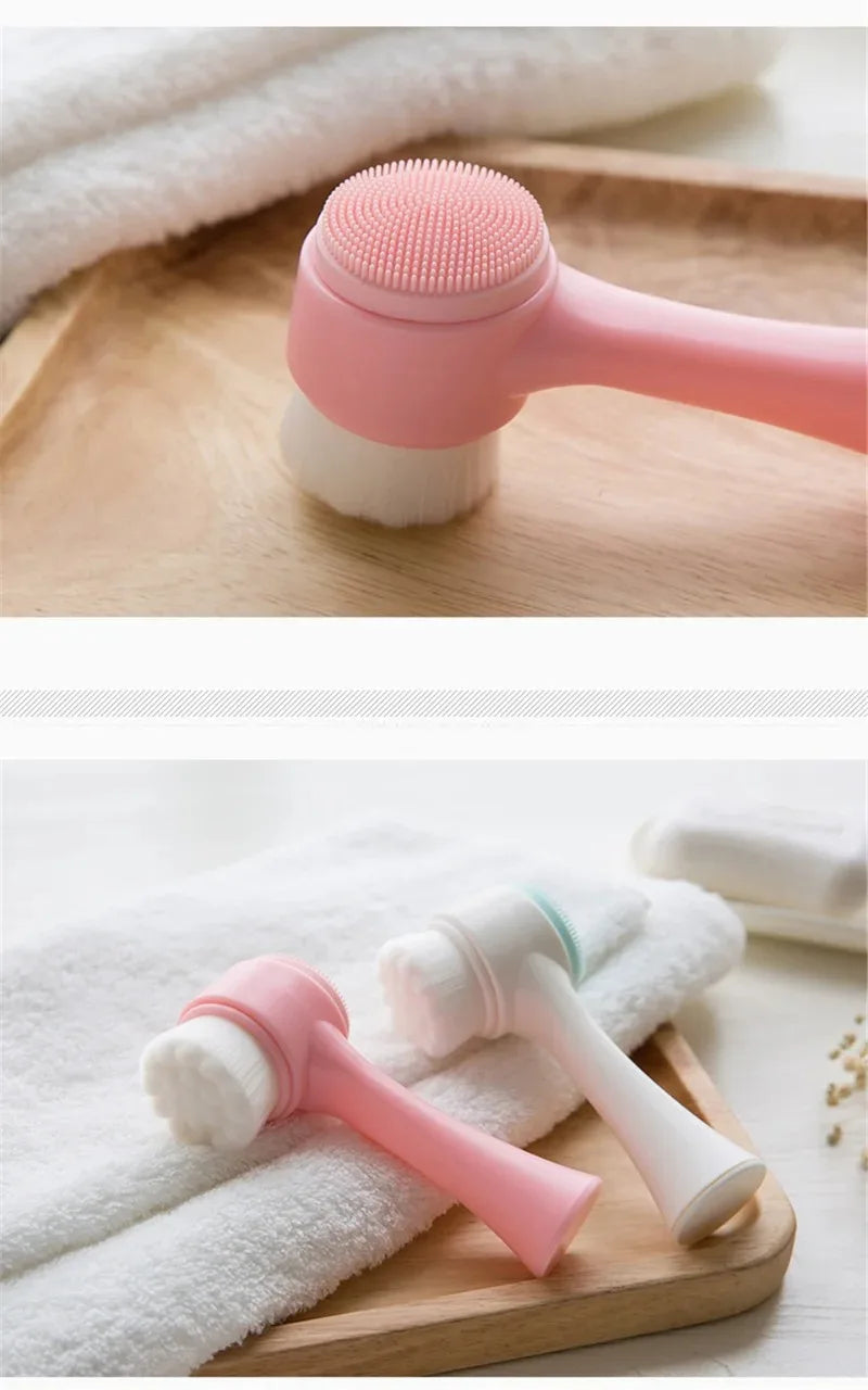 Double Sided Facial Cleansing Brush Manual Face Wash Brush Soft Bristles Silicone Exfoliator Deep Pore Cleaning Blackhead Remove
