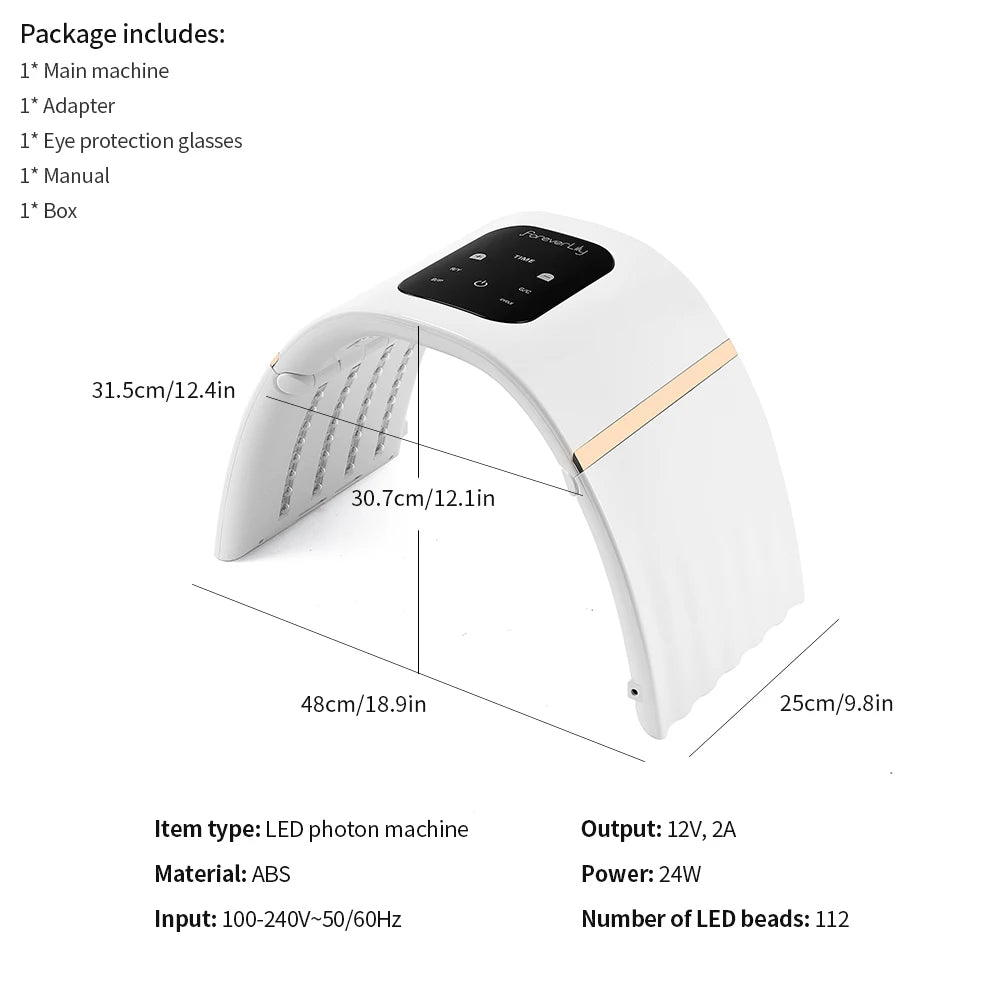 Foreverlily 7 Colors PDT LED Photodynamic Therapy Beauty Device 112PCS LEDs Facial Body Mask Anti Acne Tighten Skin Rejuvenation