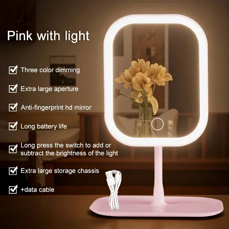 LED Makeup Mirror, Touch Control 3 Light Modes, Rechargeable Portable Vanity Mirror with Stand & Foldable Design
