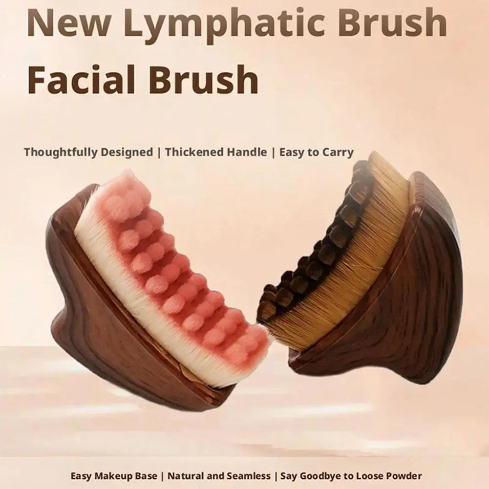 Gua Sha Massage Brush Dual Function with Soft Bristles for Facial Cleansing and Sculpting Wood Grain Handle Compact Travel Size