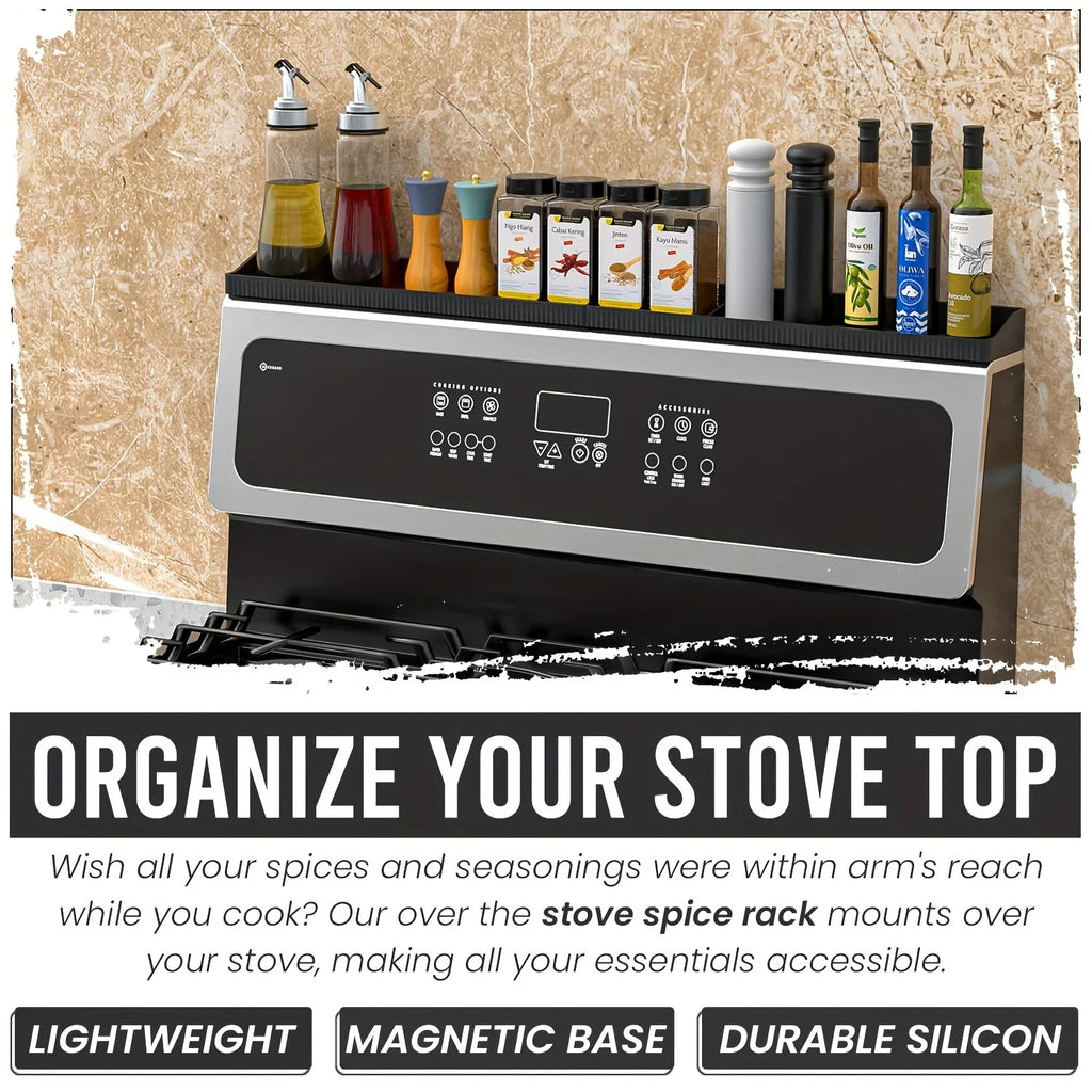 Magnetic Stove Top Shelf Over the Stove Spice Rack with Fall-Proof Design Universal Kitchen Storage Shelf for Spice Jars Sauce