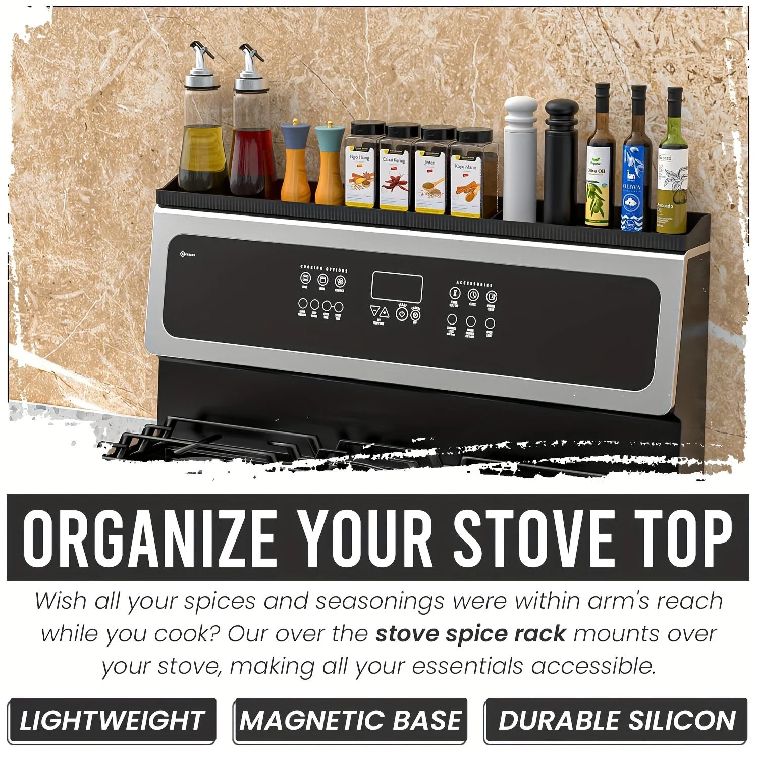 Magnetic Stove Top Shelf Over the Stove Spice Rack with Fall-Proof Design Universal Kitchen Storage Shelf for Spice Jars Sauce