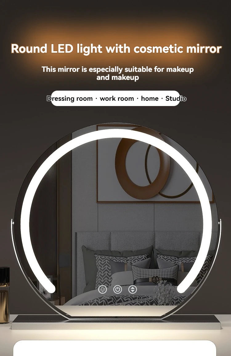 LED Half-Circular Lighted Makeup Mirror with Rotatable Touch Control, Smart Desktop Vanity Light