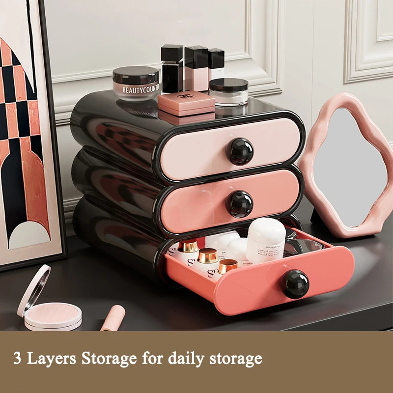 Drawer Make Up Organizer 3Layer Cosmetics Storage Closet Organizer Home Sundries Holder Desktop Storage Box Stationery Organizer