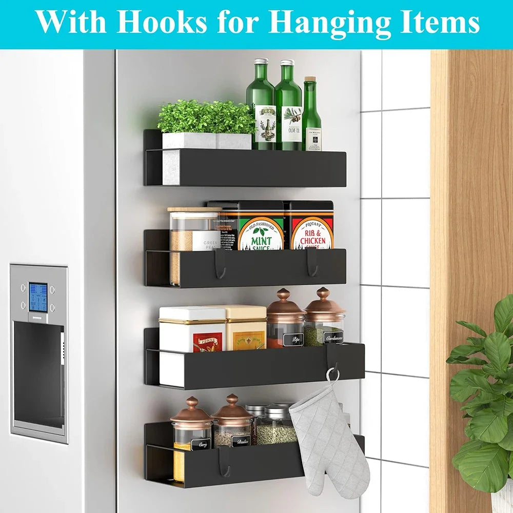 Metal Magnetic Spice Rack Set of 4, Fits Fridge and Oven, Refrigerator Storage Box, Kitchen Organization and Storage Cream Style